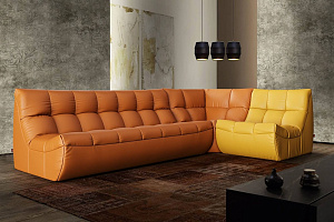 Яркий бескаркасный диван ДеИтали из экокожи, желтый, оранжевый модульный диван из кожи, тресковая мебель для гостиной от Гливер